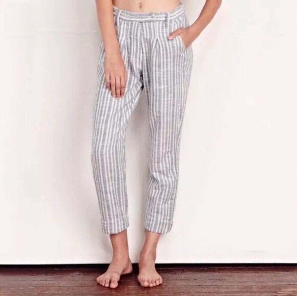 ace & jig Blue White Cotton Stripe Muslin Pull On Pants S
